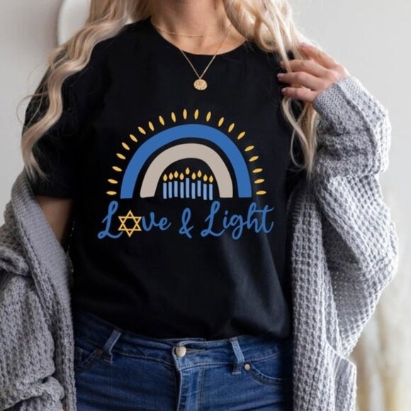 Unbranded Tops - Love and Light Hanukkah Shirt, Menorah Shirt